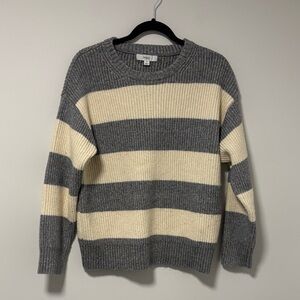 M&S Gray and Cream Striped Crewneck Sweater